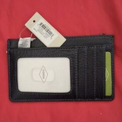 Fossil Logan Zip Coin Wallet Midnight Navy