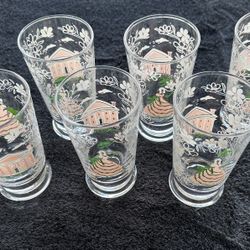 *** Set Of Six Beautiful, Rare, Vintage White And Pink Glasses ***
