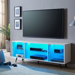 Modern Tv Stand With Led Lights And Glass Door