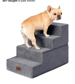NEW-Dog Steps for High Bed, Pet Steps for Small Dogs and Cats, Non-Slip Balanced Pet Ramp Indoor, Grey Fleece-F15