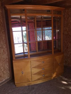 Hutch with glass doors mirrored backing