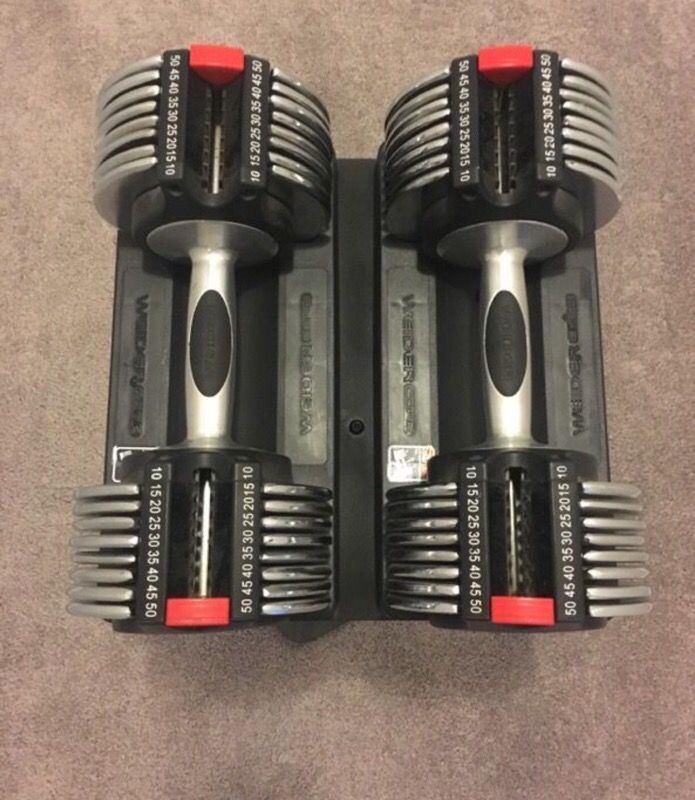 Weider adjustable dumbbells and sa gear bench