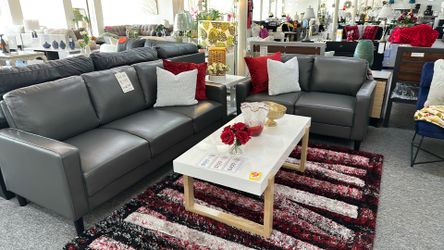 Grey sofa and loveseat