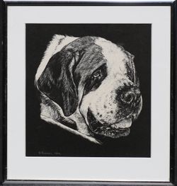 Original mixed medium artwork print Saint Bernard dog pet