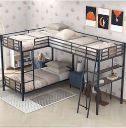 $200 Metal Triple Bunk Bed with Desk & mattresses