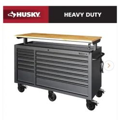 Husky
Tool Storage 62 in. W Heavy Duty Matte Black Mobile Workbench Cabinet with Adjustable Height Wood Top