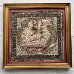 Vintage Burmese Kalaga Embroidery Framed Textile Art – Myanmar Tapestry