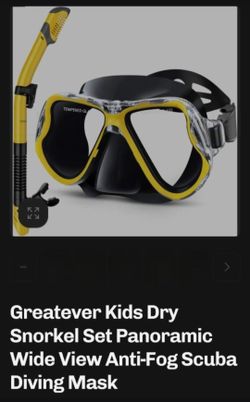 Greatever Kids Dry Snorkel Set Panoramic Wide View Anti-fog  Scuba Diving Yellow Mask