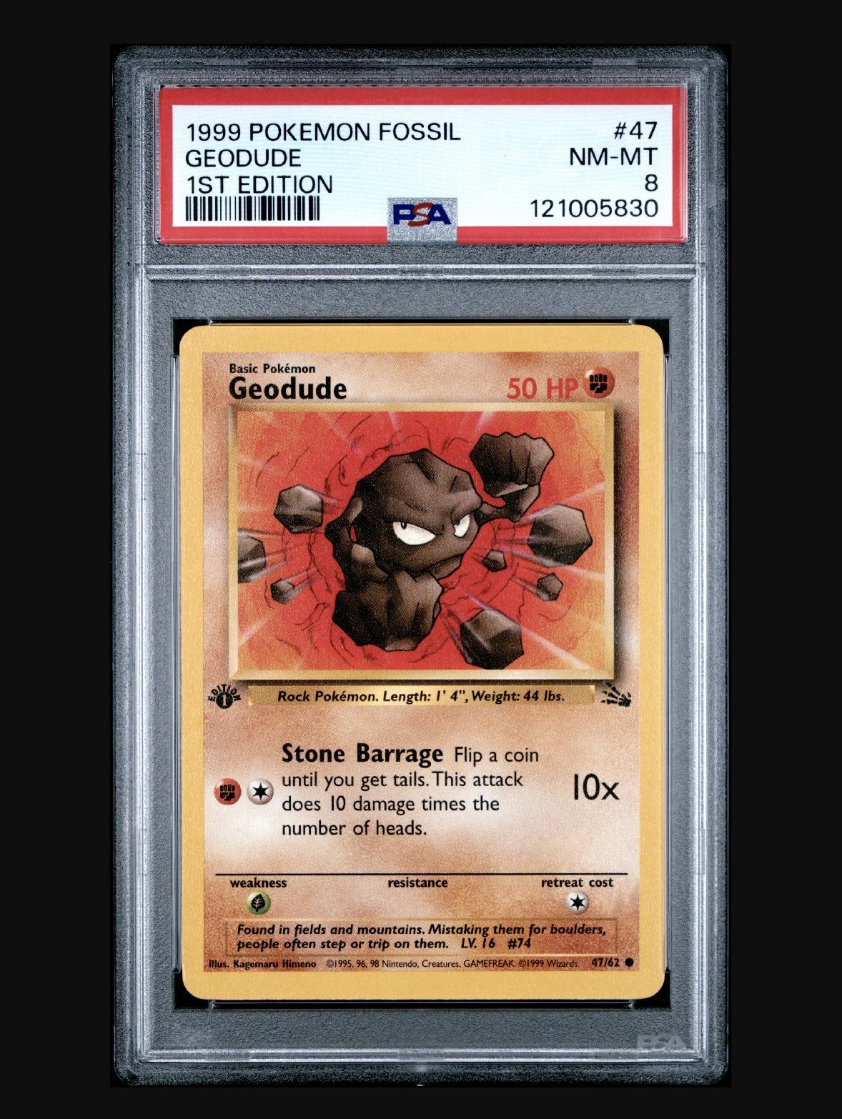 1999 Pokemon Fossil Geodude 1st Edition #47 PSA 8 