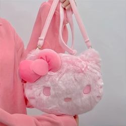 Sanrio Hello Kitty Pink Plush Crossbody Bag -  Cute Pink Cosmetic Bag for Girls 🎀🩷✨️