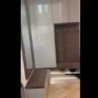 Custom Built Cabinets For Corner Of Entryway/Breezeway Corner Unit Bench And Cabinets With Lights, Electric Outlet And  Full Length Mirror 