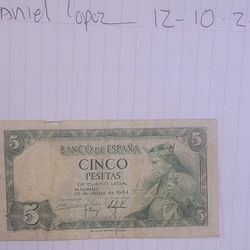 BILLETE DE 5 PESETAS,1954,BANCO DE ESPAÑA.

