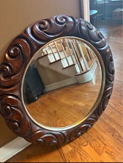 Round Wall Mirror with Carved Frame