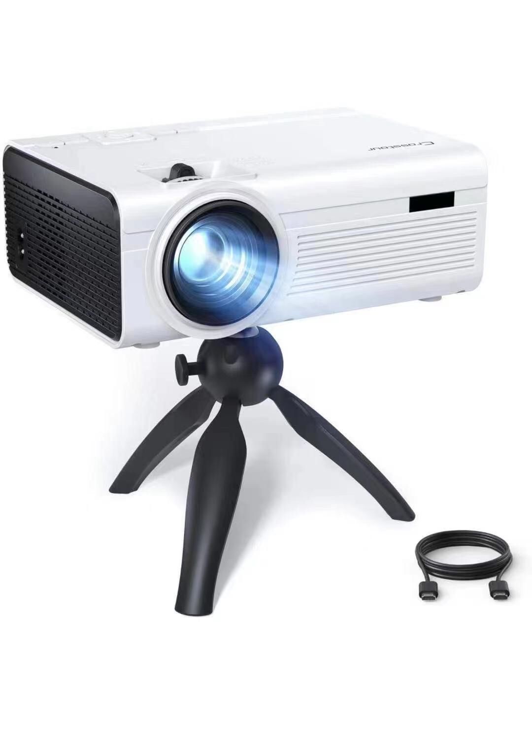 Mini Projector with Tripod, Home Movie Theater, HD Video Projector with 55,000 Hrs LED Lamp Life, Compatible with HDMI, RCA, USB, TF, TV Stick, PS4, C