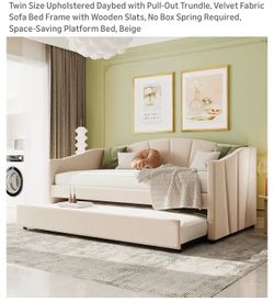 Upholstered Daybed Sofa Bed Twin w/ Trundle Bed, Beige