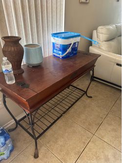 two solid wood entry tables