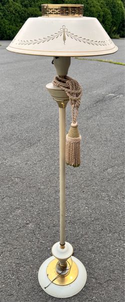 Gorgeous Vintage Toleware Cream & Gold Floor Lamp 54”H