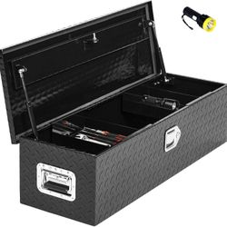  48 Inch Black Truck Bed Tool Box, Aluminum Diamond Plate Waterproof Storage Chest with Lock 