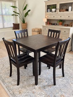 Dark Wood 5-Piece Dining Table Set – Table + 4 Chairs