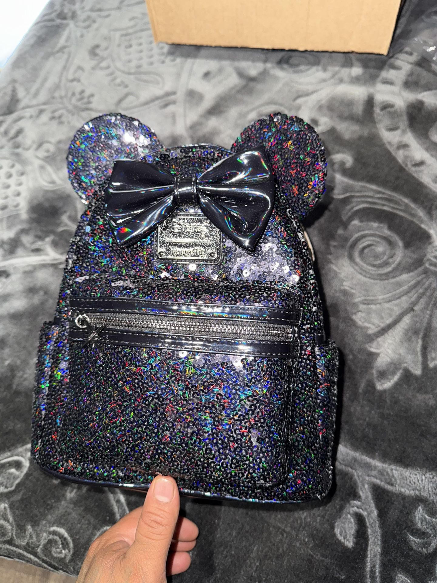 Loungefly Disney Celestial Dreams Black Holographic Sequin Minnie Mini Backpack