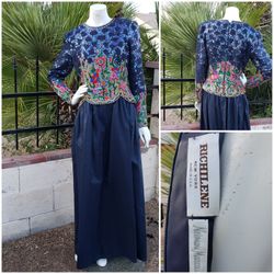 Richilene New York black evening gown with a colorful embroidered, beaded & sequin bodice! 😍Paid $989.00