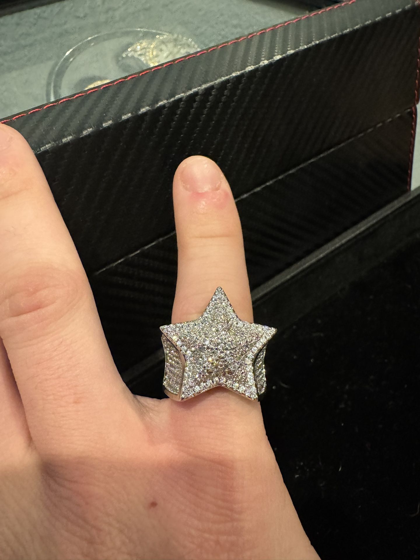 Iced out Star Ring- Moissanite ( passes dimond tester ) made for pinky size 7