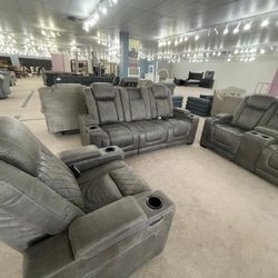 Hyllmont Gray Power Reclining Living Room Set & Sofa And Loveseat 