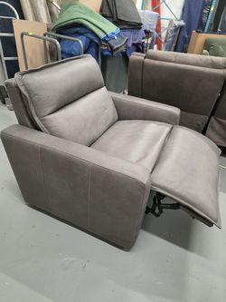 New Gray Nappa Leather Power Recliner Chair