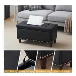 Ktaxon Storage Ottoman Footstool Organizer,31.5'' Tufted PU Sofa Bed Bench for Entryway, Living Room Bedroom Black
