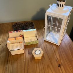 White Lantern With Candles And Holder