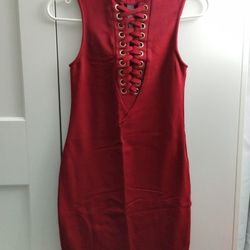 Red Lace-Up Halter Neck Dress