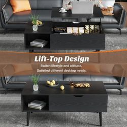 Lift Up Coffee Table for Living Room with Hidden Storage Compartment, with Adjustable Storage Shelf for Living Room, Vintage Style, Durable Wood Const