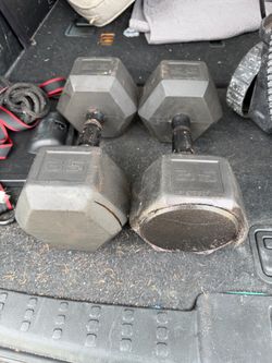 35 lb dumbbell set. They have some damage, but they’re still usable. $30 OBO.