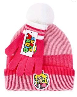 Princess Peach  Beanie Hat and Gloves set