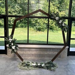 Wooden Hexagon Wedding Arch & Maeve wedding flowers