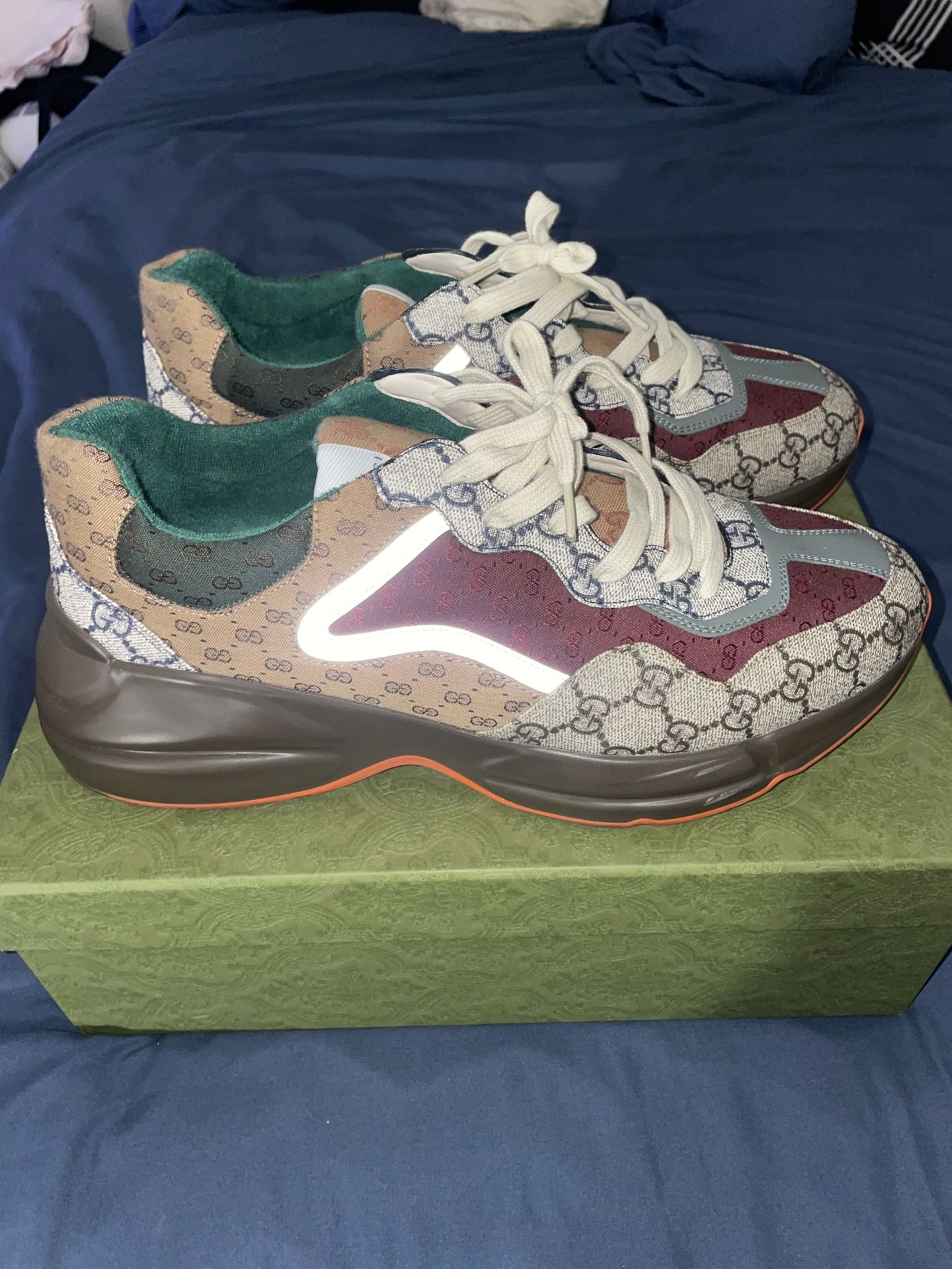 Gucci GG Rhyton Sneakers Brick Red/Beige/Brown/Orange Size 12 Pre-Owned