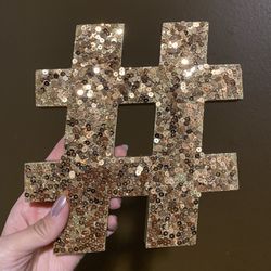 Gold Sequin Hashtag Wooden Sign