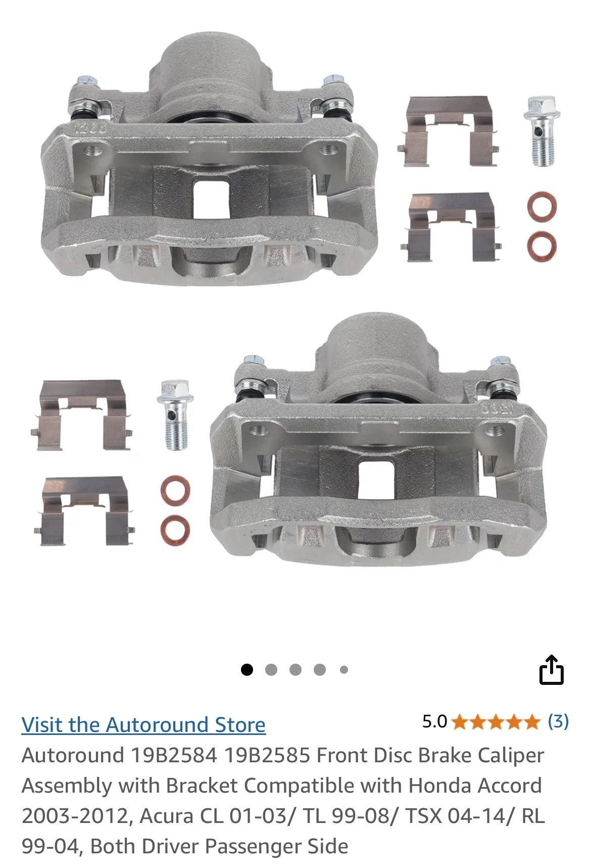 Autoround 19B2584 19B2585 Front Disc Brake Caliper Assembly with Bracket Compatible with Honda Accord 2003-2012, Acura CL 01-03/ TL 99-08/ TSX 04-14/