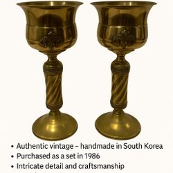🌏 Pair of 1986 Vintage Korean Brass Chalices – Handcrafted Set –