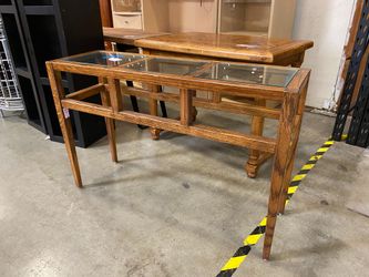 Natural Oak Console Table with 3 Glass Inserts
