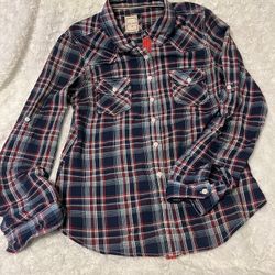 Youth boys D max jeans Brand Button down, checkered shirt, size medium