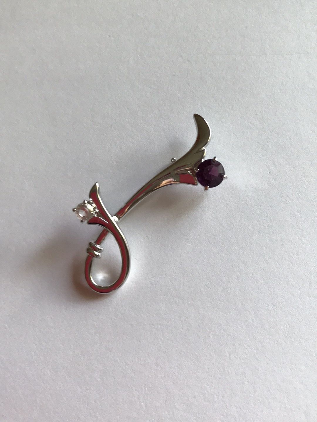 NWOT Silver Brooch with Amethyst, 2.5”