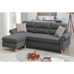 2 PCs  Sectional W/2  Accent  Pillow  Blue Grey  Dark  Coffee   Slate  & Tan