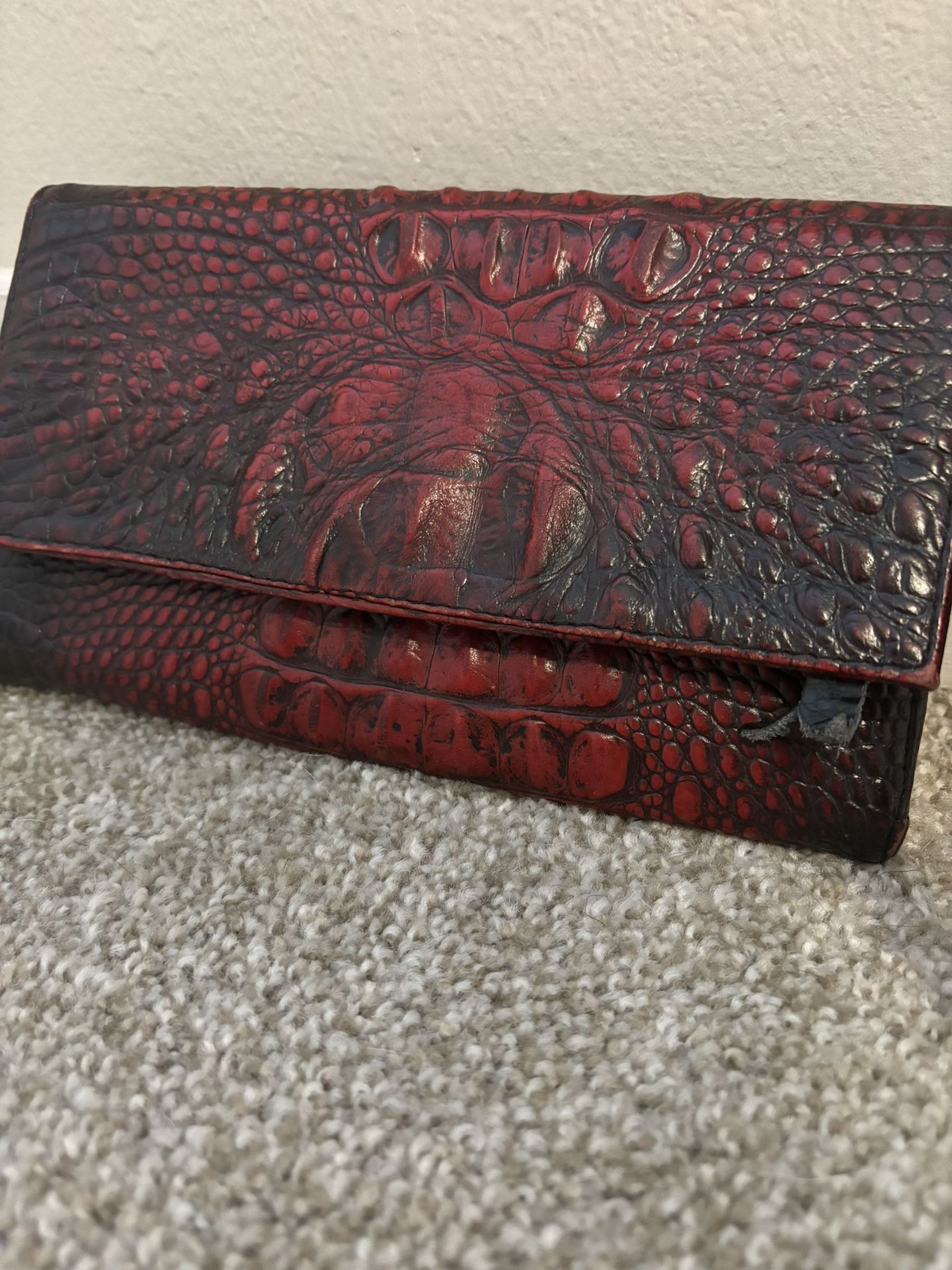 Freebird Red Croco Leather Wristlet, Oversized Wallet