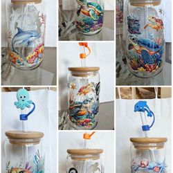 16 Ounce Glasses With Bamboo Lids, Straw, And Straw Topper
