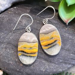 Handcrafted Bumblebee Jasper Silver 1.8” Earrings