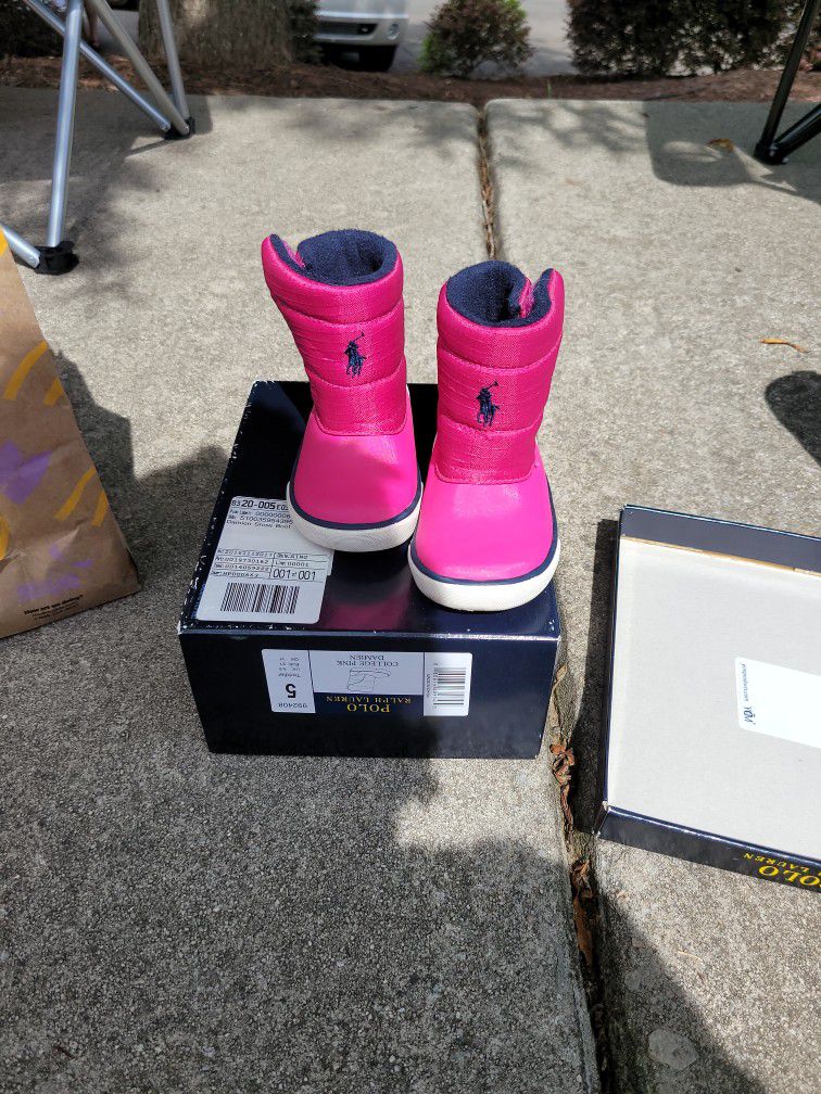 Size 5 Pink And Navy Snow Boots