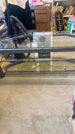 Glass and Metal TV Stand with Two Shelves