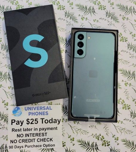 SAMSUNG GALAXY S22 PLUS 5G 128GB UNLOCKED. FREE SMARTWACH/ HEADPHONES. PAY $1 TODAY REST IN PAYMENTS. NO CREDIT NEEDED FINANCING