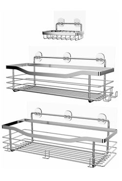 Shower Caddy Basket Soap Dish Holder Shelf Bathroom Organizer Shelf Kitchen Storage Rack Wall Mounted Adhesive No Drilling SUS304 Stainless Steel